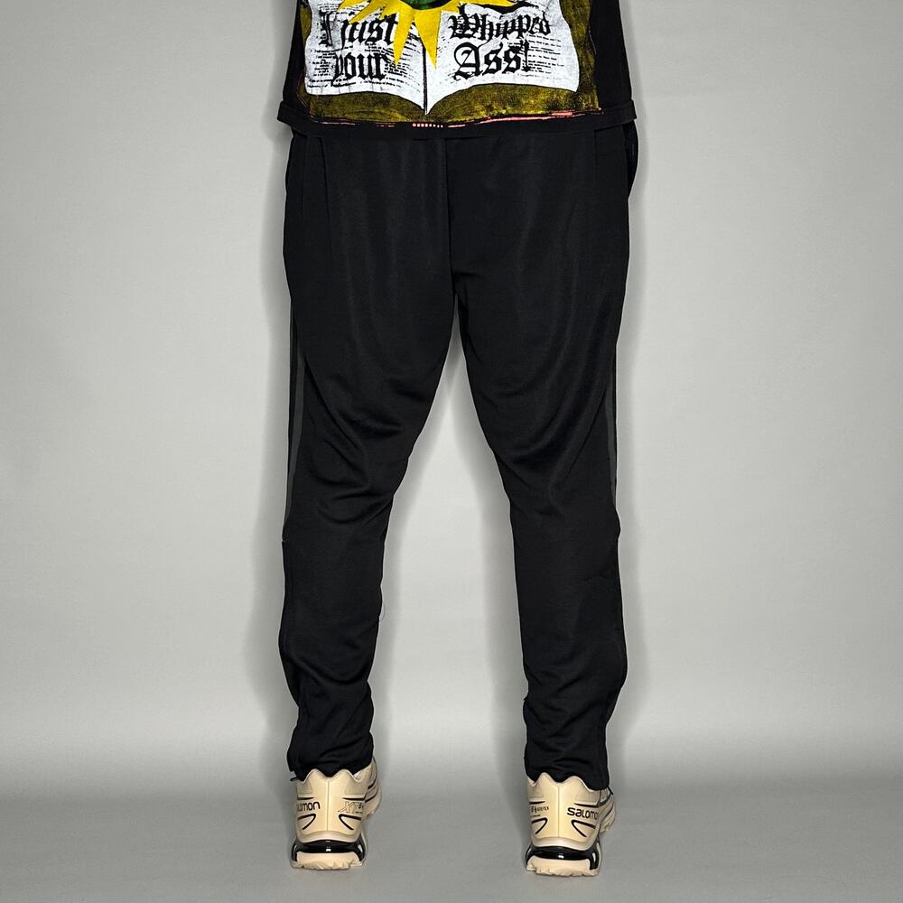 Adidas Sweatpants Black Polyester Joggers Grey 3 Stripes Ankle Zippers to Flare - Picture 3 of 5